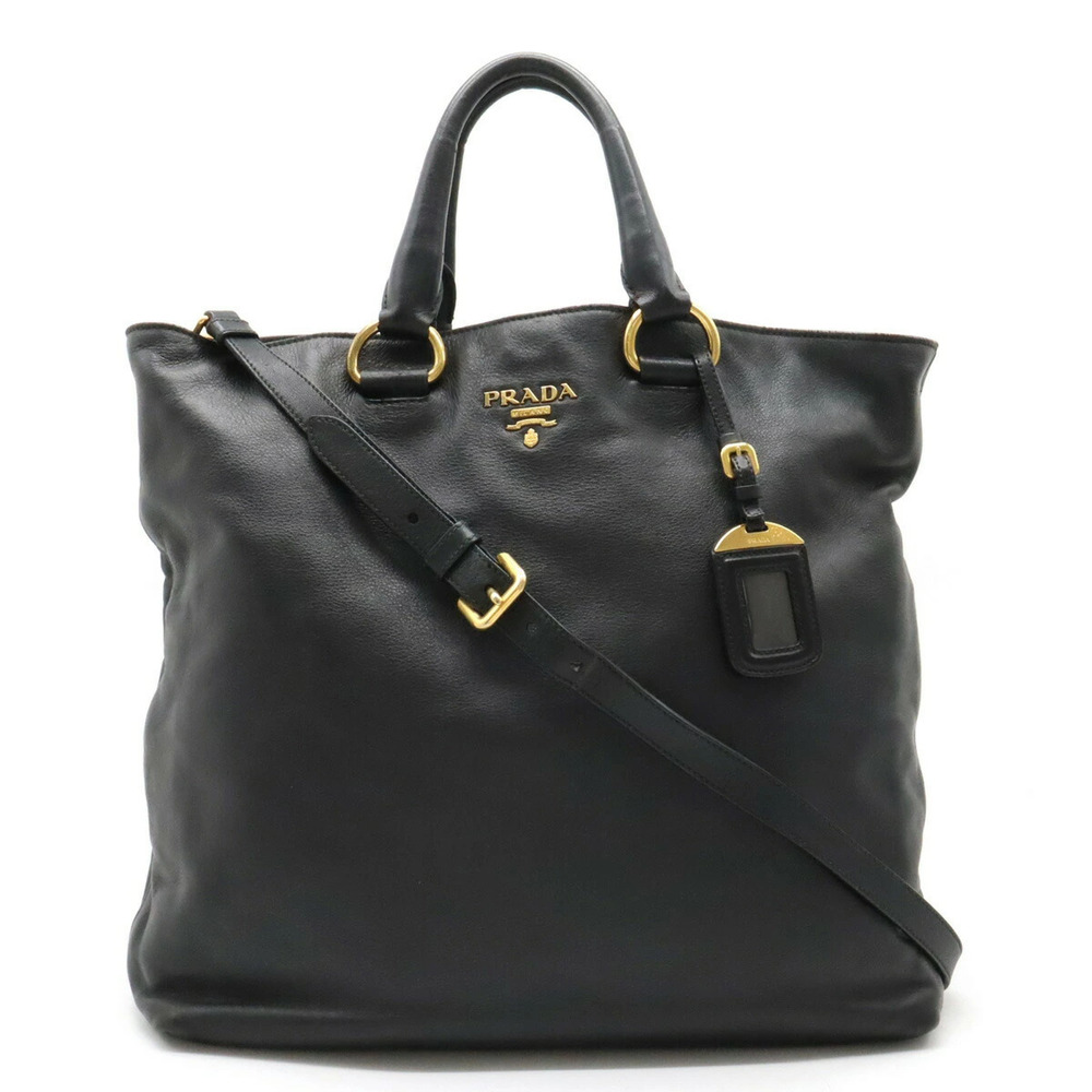 Prada SOFT CALF Tote Bag Handbag Shoulder Leather NERO Black